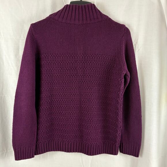Talbots Purple Pullover 1/2 Snap Sweater Gold Tone Snaps Medium - Picture 2 of 6